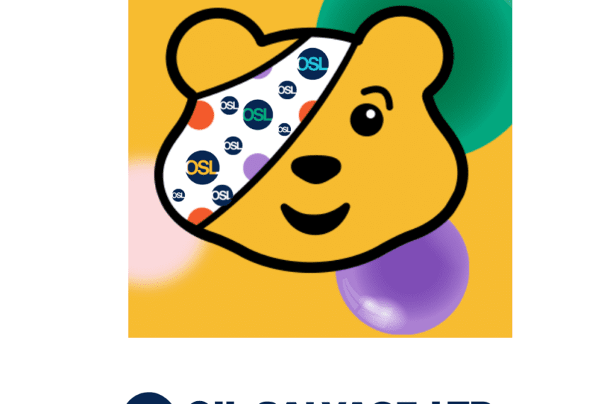 an image of Pudsey Bear with the Oil Salvage logo forming his spots