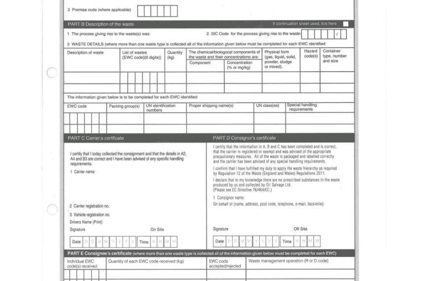 a copy of a blank consignment note